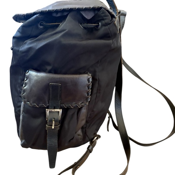 Prada Made in Italy Nylon Whipstitch Leather Trim Backpack Black - Picture 2 of 16